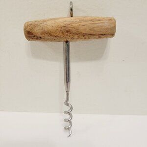 Vtg Wine Bottle Opener Steel Corkscrew Opener Wooden Handle Made in Japan